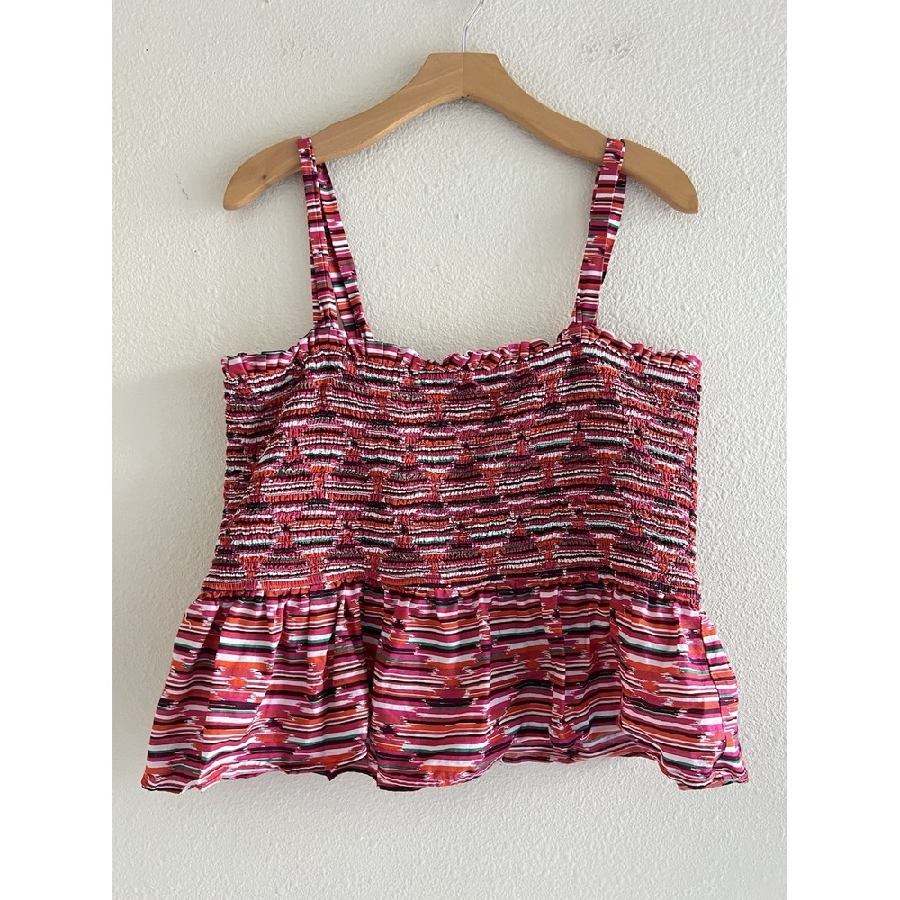LOFT Smocked Peplum Top Women's XL Multicolor Cami Crop Feminine Casual Festival